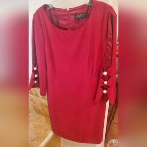 LAUNDRY by Shelly segal -size 8- red dress-w/faux pearls accent and the sleeves